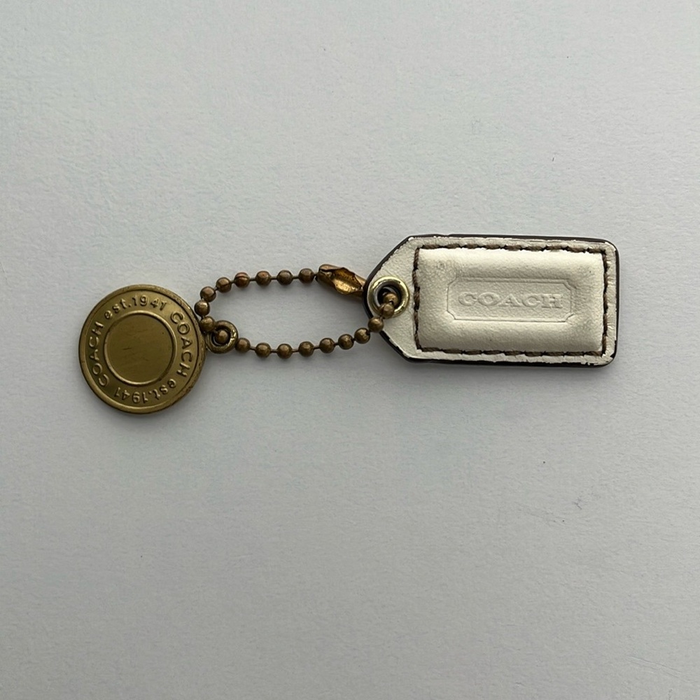 Vintage Mini Cream Patent Leather Hang Tag and Gold Charm